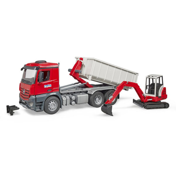 BRUDER - CAMION CU CONTAINER MERCEDES BENZ AROCS SI MINI EXCAVATOR SCHAEFF - BR03624
