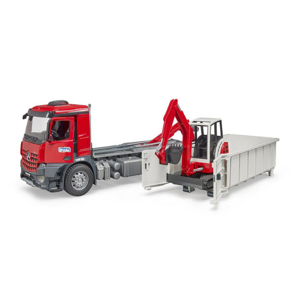 BRUDER - CAMION CU CONTAINER MERCEDES BENZ AROCS SI MINI EXCAVATOR SCHAEFF - BR03624