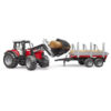 BRUDER - TRACTOR MASSEY FERGUSON 7480 CU INCARCATOR FRONTAL SI REMORCA PENTRU LEMNE - BR02046