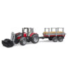 BRUDER - TRACTOR MASSEY FERGUSON 7480 CU INCARCATOR FRONTAL SI REMORCA PENTRU LEMNE - BR02046
