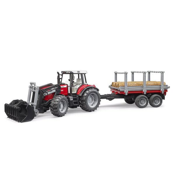 BRUDER - TRACTOR MASSEY FERGUSON 7480 CU INCARCATOR FRONTAL SI REMORCA PENTRU LEMNE - BR02046