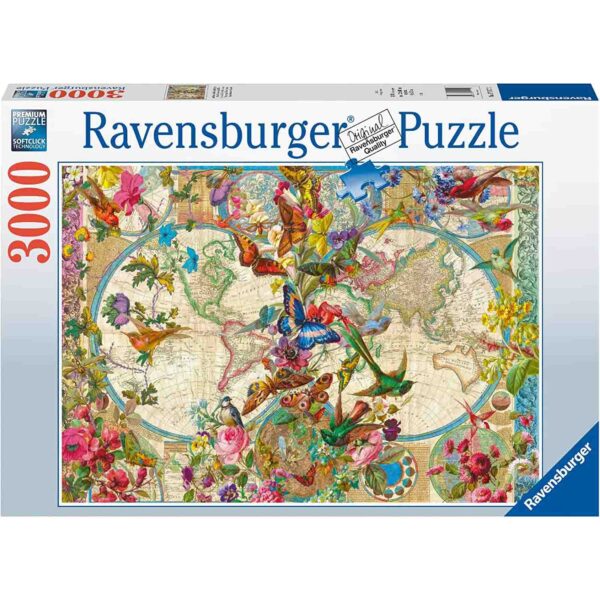 Puzzle Harta Lumii Cu Fauna Si Flora, 3000 Piese - RVSPA17117