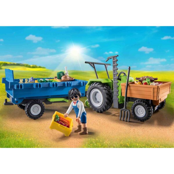 Playmobil - Tractor Cu Remorca Si Muncitor - PM71249