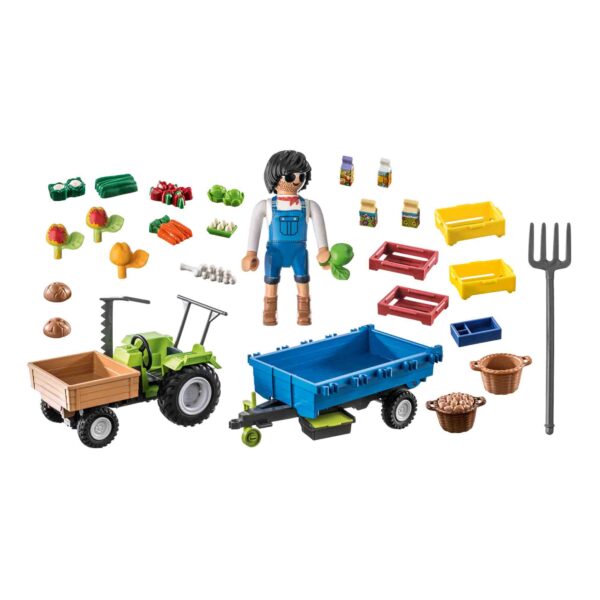 Playmobil - Tractor Cu Remorca Si Muncitor - PM71249