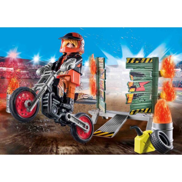 Playmobil - Set Motociclist Stuntshow Si Perete De Foc - PM71256