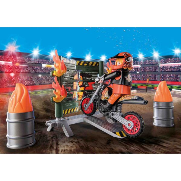 Playmobil - Set Motociclist Stuntshow Si Perete De Foc - PM71256