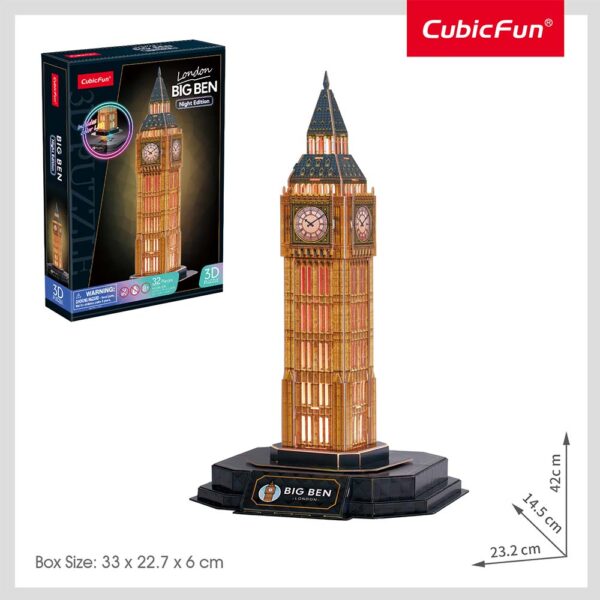 CUBICFUN - PUZZLE 3D BIG BEN EDITIE LUMINOASA 32 PIESE - CUL537h