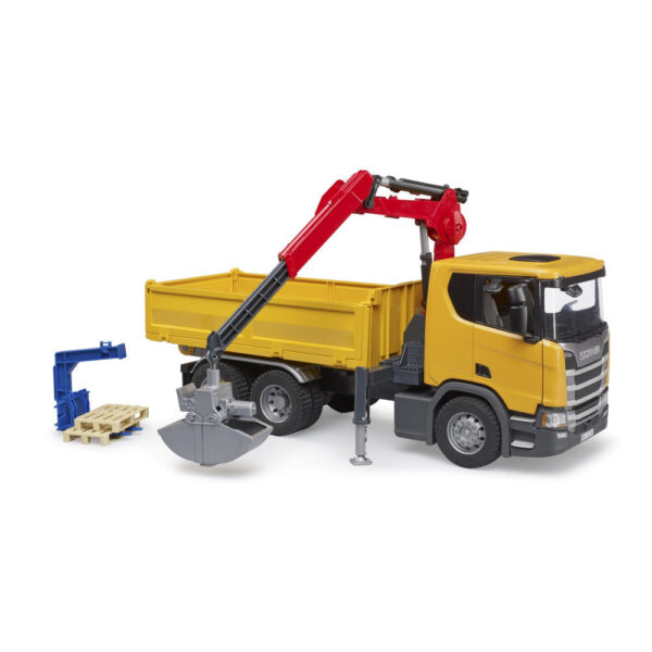 Bruder camion de constructii Scania Super 560R cu macara si 2 paleti - BR03551