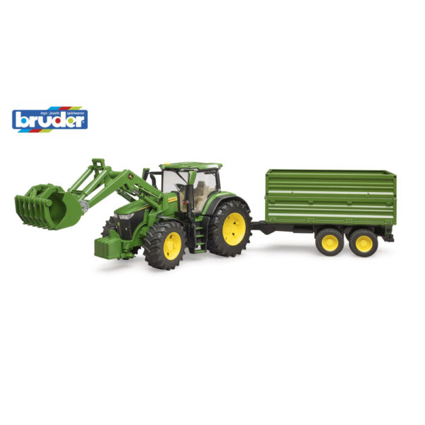 Bruder tractor John Deere 7R 350 cu incarcator frontal si remorca basculanta pe osie - BR03155