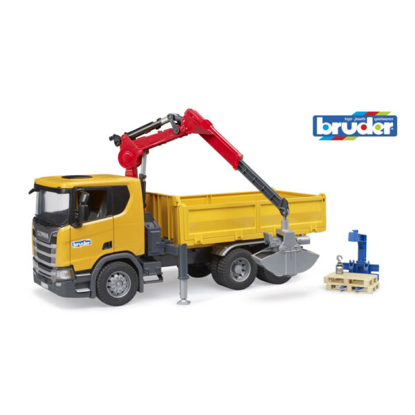 Bruder camion de constructii Scania Super 560R cu macara si 2 paleti - BR03551
