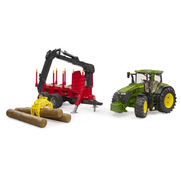 Bruder tractor John Deere 7R 350 cu remorca forestiera si 4 busteni - BR03154
