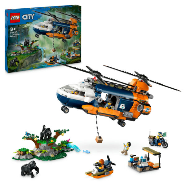 60437-lego-city LEGO City - Elicopterul unui explorator al junglei la tabara de baza 60437, 881 piese