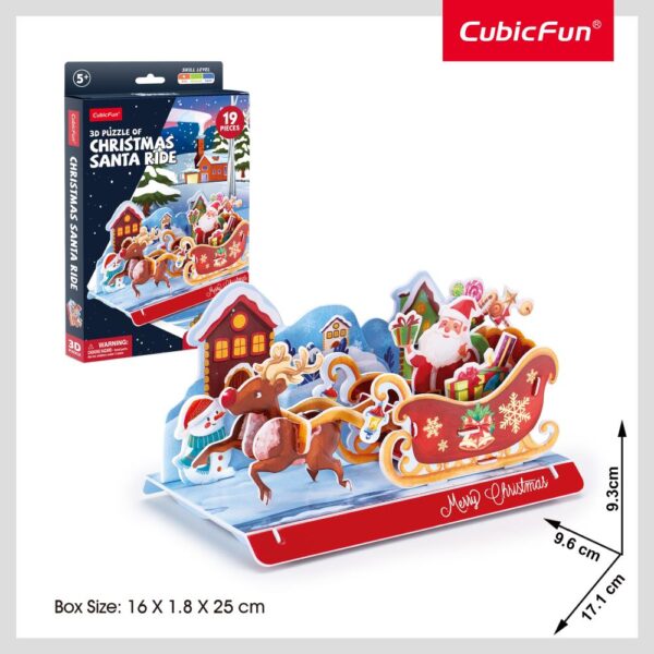 Cubic Fun - Puzzle 3D sania lui Mos Craciun 19 piese - CUW3156h