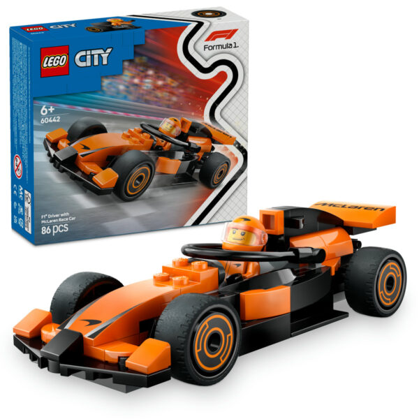 60442-lego-city LEGO City - Pilot F1 cu masina de curse McLaren 60442, 86 piese