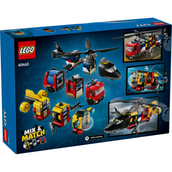 LEGO City - Elicopter, camion de pompieri si submarin remixate 60462, 874 piese