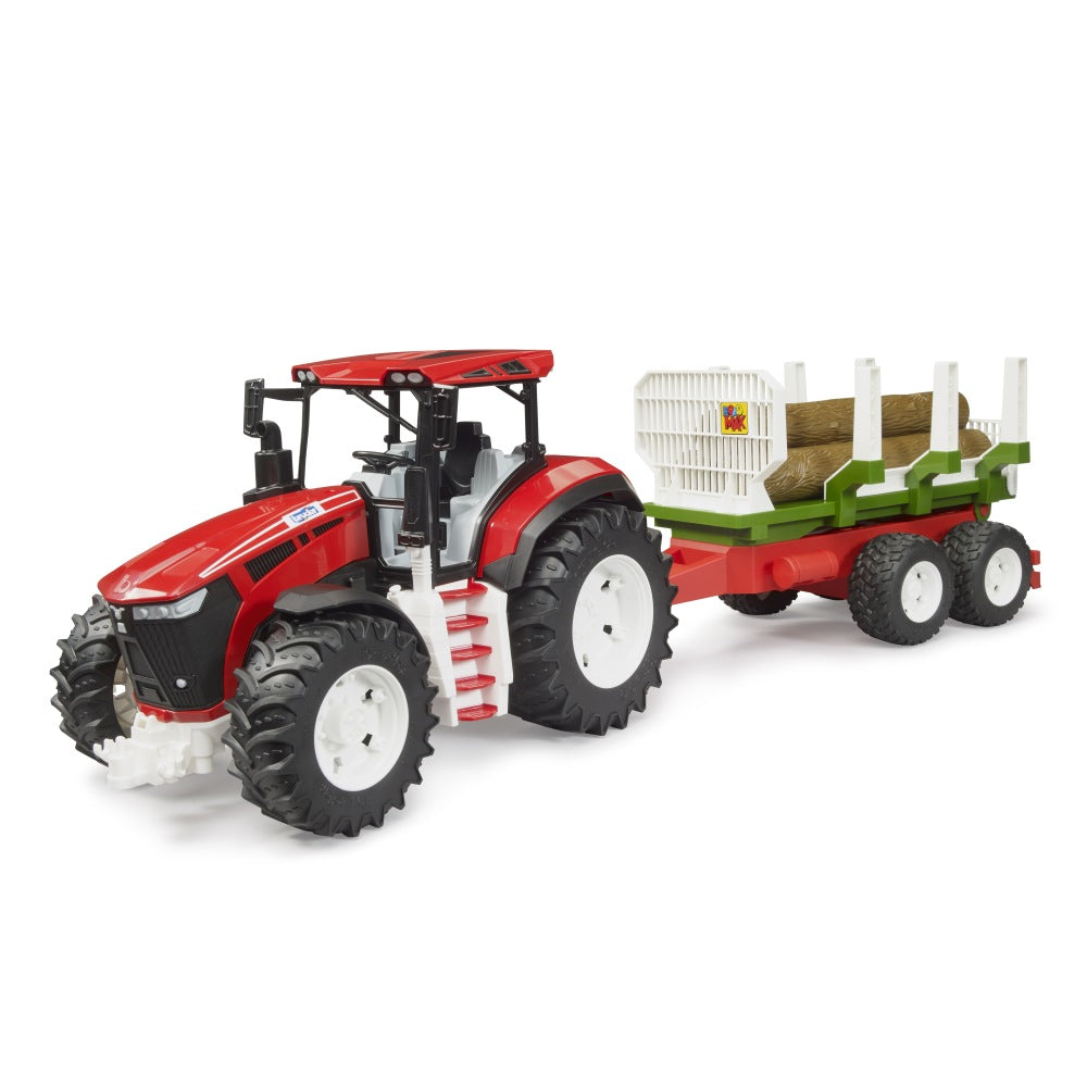 Bruder 03453 - Trattore Roadmax Con Rimorchio E 3 Tronchi, Giocattolo Per Bambini 2+ Anni, Veicolo Forestale