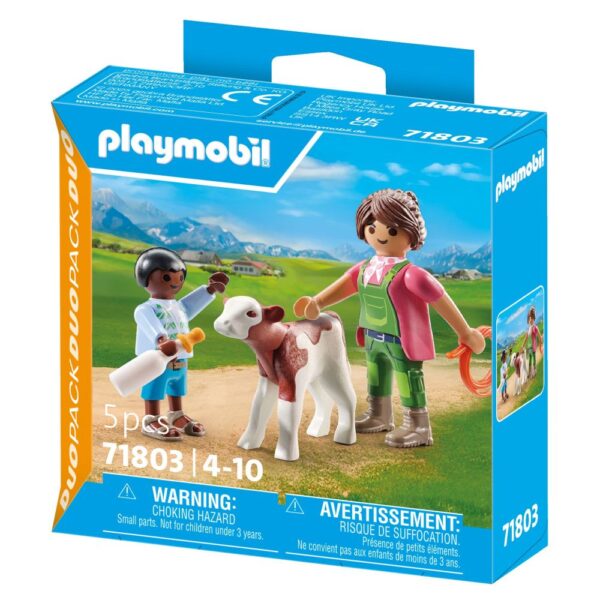 Playmobil - Set 2 figurine Femeie fermier cu copil si vitel - PM71803