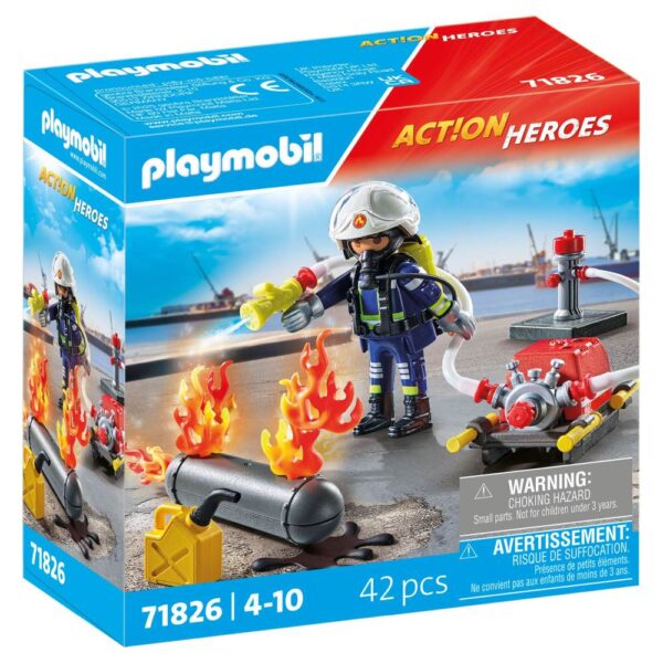 Playmobil - Pompier Playmobil cu pompa de apa - PM71826