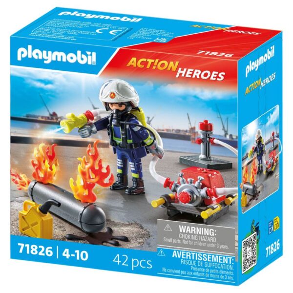 Playmobil - Pompier Playmobil cu pompa de apa - PM71826