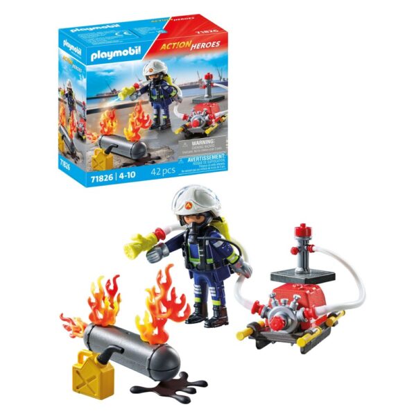 Playmobil - Pompier Playmobil cu pompa de apa - PM71826