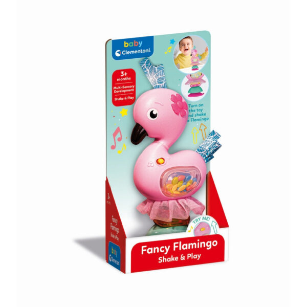 Clementoni - Zornaitoare interactiva flamingo cu melodii ce contribuie la dezvoltarea multisenzoriala - CL17492