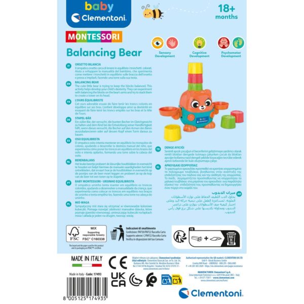 Clementoni - Montessori ursulet de echilibru pentru dezvoltarea senzoriala cognitiva si psihomotorie - CL17493