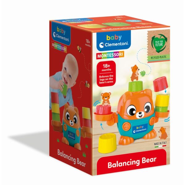 Clementoni - Montessori ursulet de echilibru pentru dezvoltarea senzoriala cognitiva si psihomotorie - CL17493