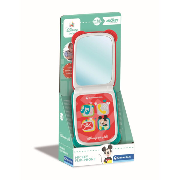 Clementoni - Telefon flip Mickey Mouse care dezvolta abilitatile motorii fine si simtul tactil - CL17514