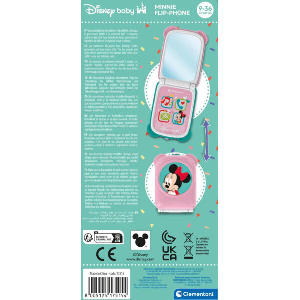 Clementoni - Telefon flip Minnie Mouse care dezvolta abilitatile motorii fine si simtul tactil - CL17515