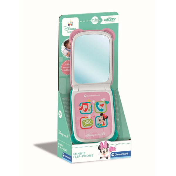 Clementoni - Telefon flip Minnie Mouse care dezvolta abilitatile motorii fine si simtul tactil - CL17515