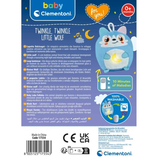 Clementoni - Jucarie lup de plus cu lumina de noapte si sunete pentru relaxare si somn linistit - CL17554