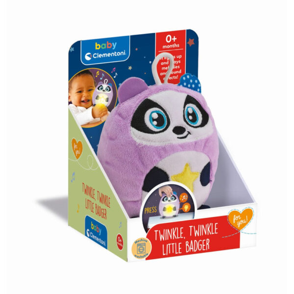 Clementoni - Jucarie bursuc de plus cu lumina de noapte si sunete pentru relaxare si somn linistit - CL17556