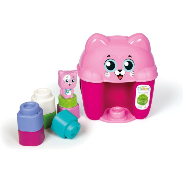 Clementoni - Jucarie educationala Soft Clemmy cos Pisicuta cu cuburi de constructie moi si lavabile - CL17768