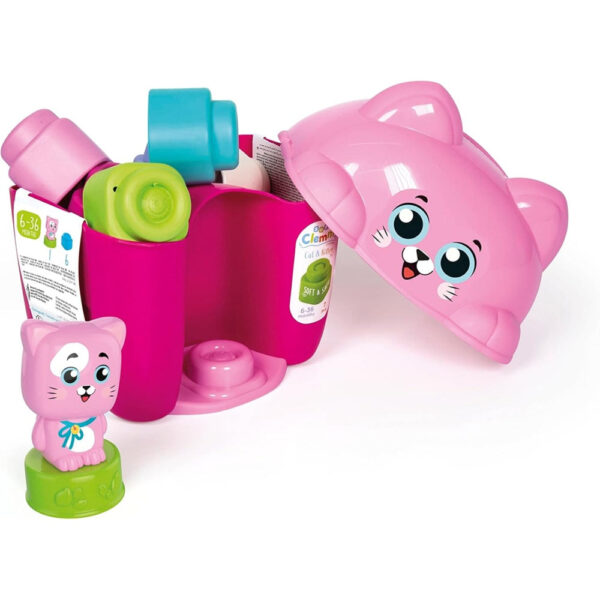 Clementoni - Jucarie educationala Soft Clemmy cos Pisicuta cu cuburi de constructie moi si lavabile - CL17768