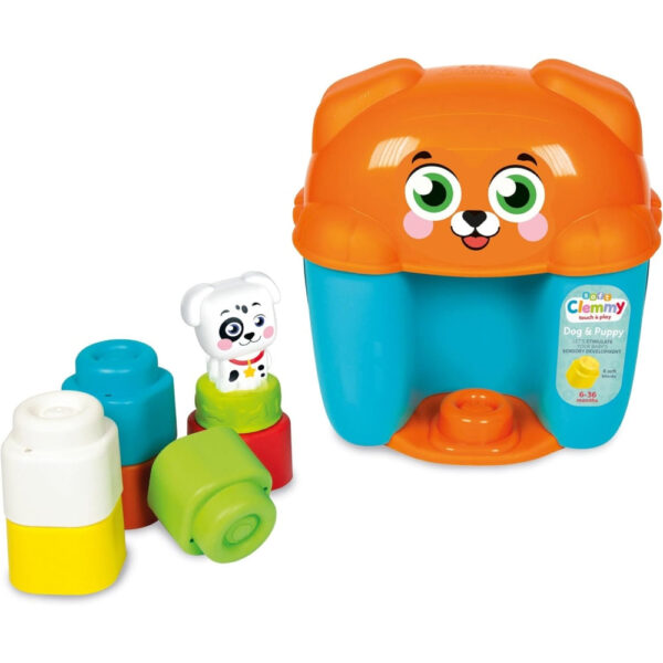 17769 Clementoni - Jucarie educationala Soft Clemmy cos Catelus cu cuburi de constructie moi si lavabile - CL17769