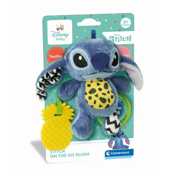 Clementoni - Jucarie senzoriala plus Disney Stitch cu zornaitoare pentru dezvoltarea simturilor - CL17919