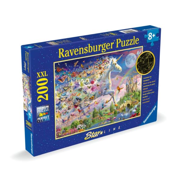 Ravensburger - Puzzle Star Line Unicorn si fluturi care lumineaza in intuneric 200 piese XXL - RVSPC00872
