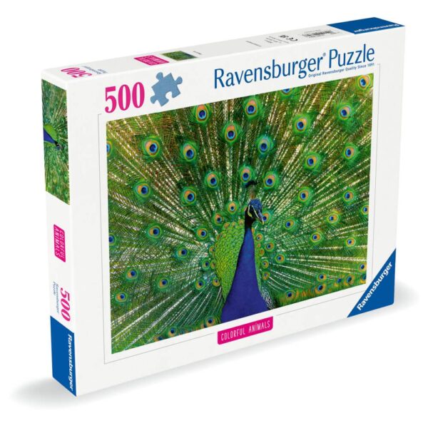 Ravensburger - Puzzle animale colorate paun 500 piese - RVSPA01332