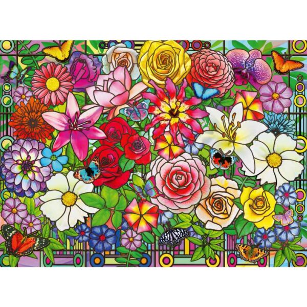 Ravensburger - Puzzle pentru varstnici fereastra flori cu sablon de imagine si suport din carton 100 piese mari XL - RVSPA01364