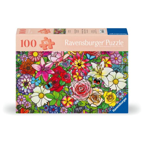 Ravensburger - Puzzle pentru varstnici fereastra flori cu sablon de imagine si suport din carton 100 piese mari XL - RVSPA01364