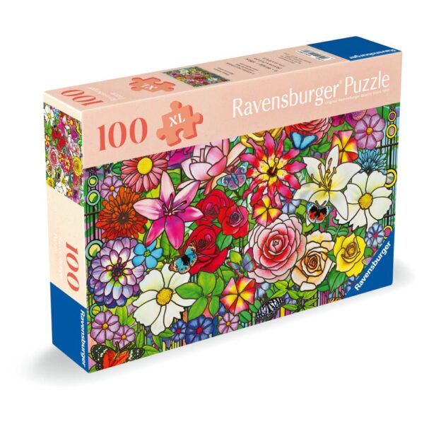 Ravensburger - Puzzle pentru varstnici fereastra flori cu sablon de imagine si suport din carton 100 piese mari XL - RVSPA01364