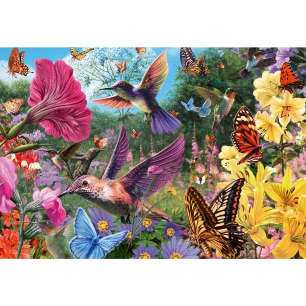 Ravensburger - Puzzle pentru varstnici pasari Colibri si fluturi cu sablon de imagine si suport din carton 200 piese mari XL - RVSPA01369