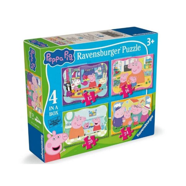 Ravensburger - Puzzle Peppa Pig 4 puzzle in cutie 12 16 20 24 piese - RVSPC04104