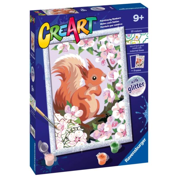 4005556201808_LEFT_3D Ravensburger - CreArt pictura pe numere pentru copii cu sclipici veverita - RVSPBN20180