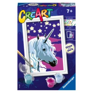 Ravensburger - CreArt pictura pe numere pentru copii unicorn visator care straluceste in intuneric - RVSPBN20204
