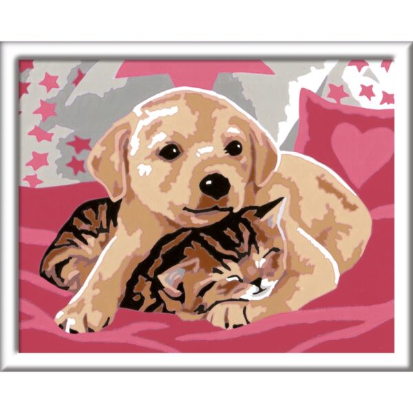 Ravensburger - CreArt pictura pe numere pentru copii catelus si pisicuta pe patura - RVSPBN20210