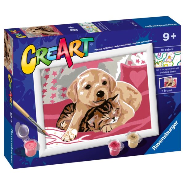 Ravensburger - CreArt pictura pe numere pentru copii catelus si pisicuta pe patura - RVSPBN20210