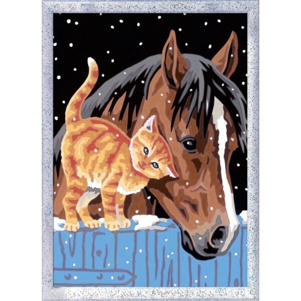 4005556202171_CAT Ravensburger - CreArt pictura pe numere pentru copii cu sclipici pisicuta si cal - RVSPBN20217
