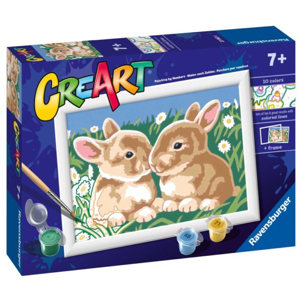 4005556235636_LEFT_3D Ravensburger - CreArt pictura pe numere pentru copii iepurasi printre margarete - RVSPBN23563