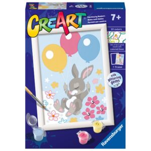 Ravensburger - CreArt pictura pe numere pentru copii iepuras cu baloane si cu pietre sclipitoare - RVSPBN23564